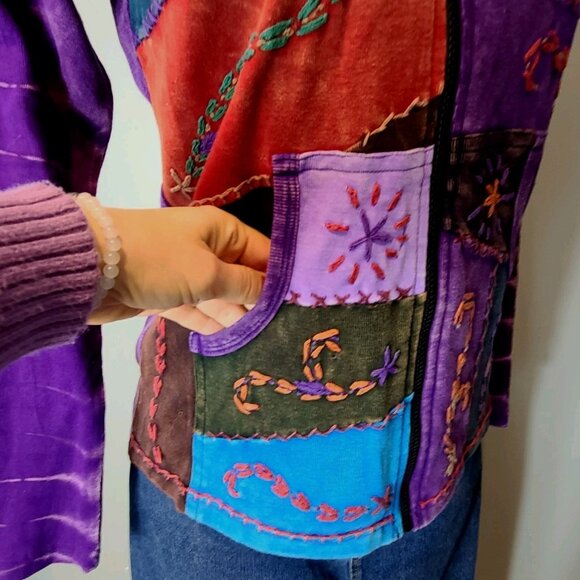 Y2K Patchwork Embroidered Daydream Jacket Hoodie Greater Good New Size Small - Picture 3 of 13